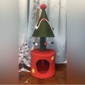 Festive Cat Tree with Red and Green Design